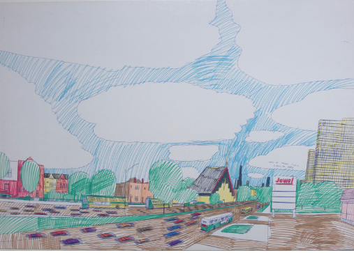 Wesley Willis, Dan Ryan Expressway à hauteur de 87th Street, Chicago, dessin avec enseigne Jewel