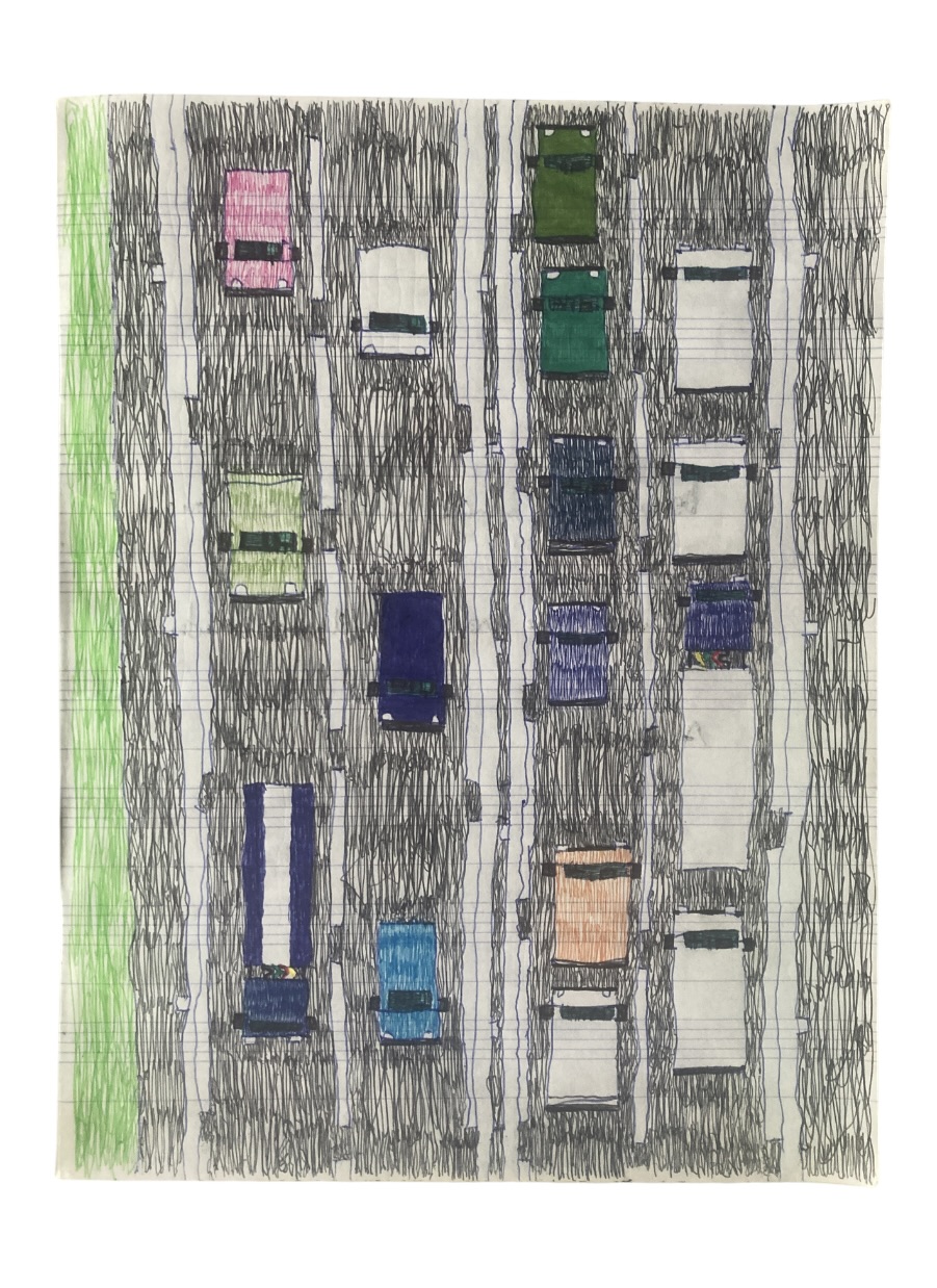 Fabienne Rousseau — Route et voitures vues de dessus Fabienne Rousseau — voitures colorées vues de dessus sur une route à plusieurs voies