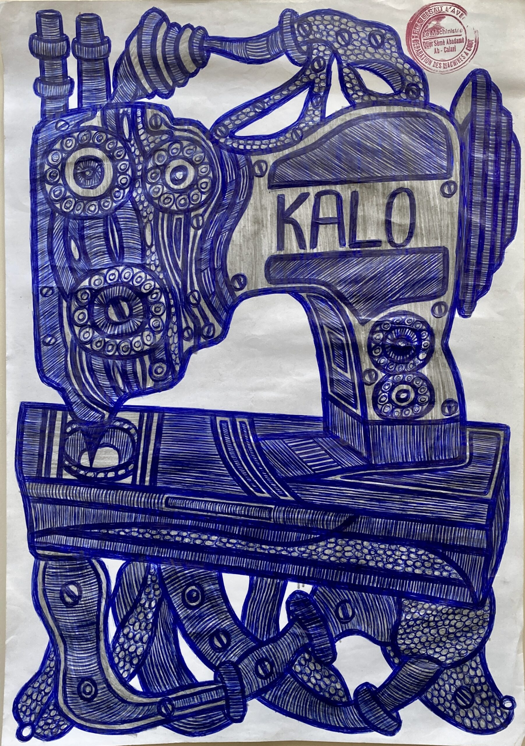 Ezekiel Messou, dessin de machine à coudre, stylo bille sur papier