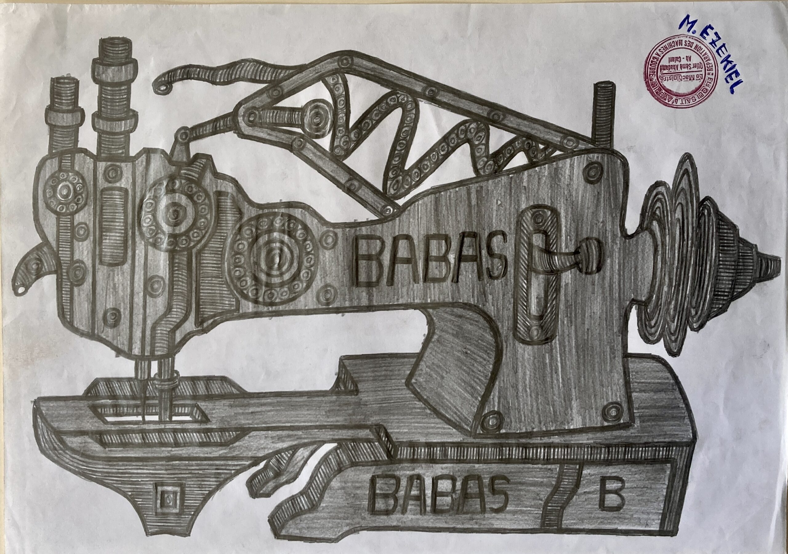Ezekiel Messou, machine imaginaire, dessin sur papier