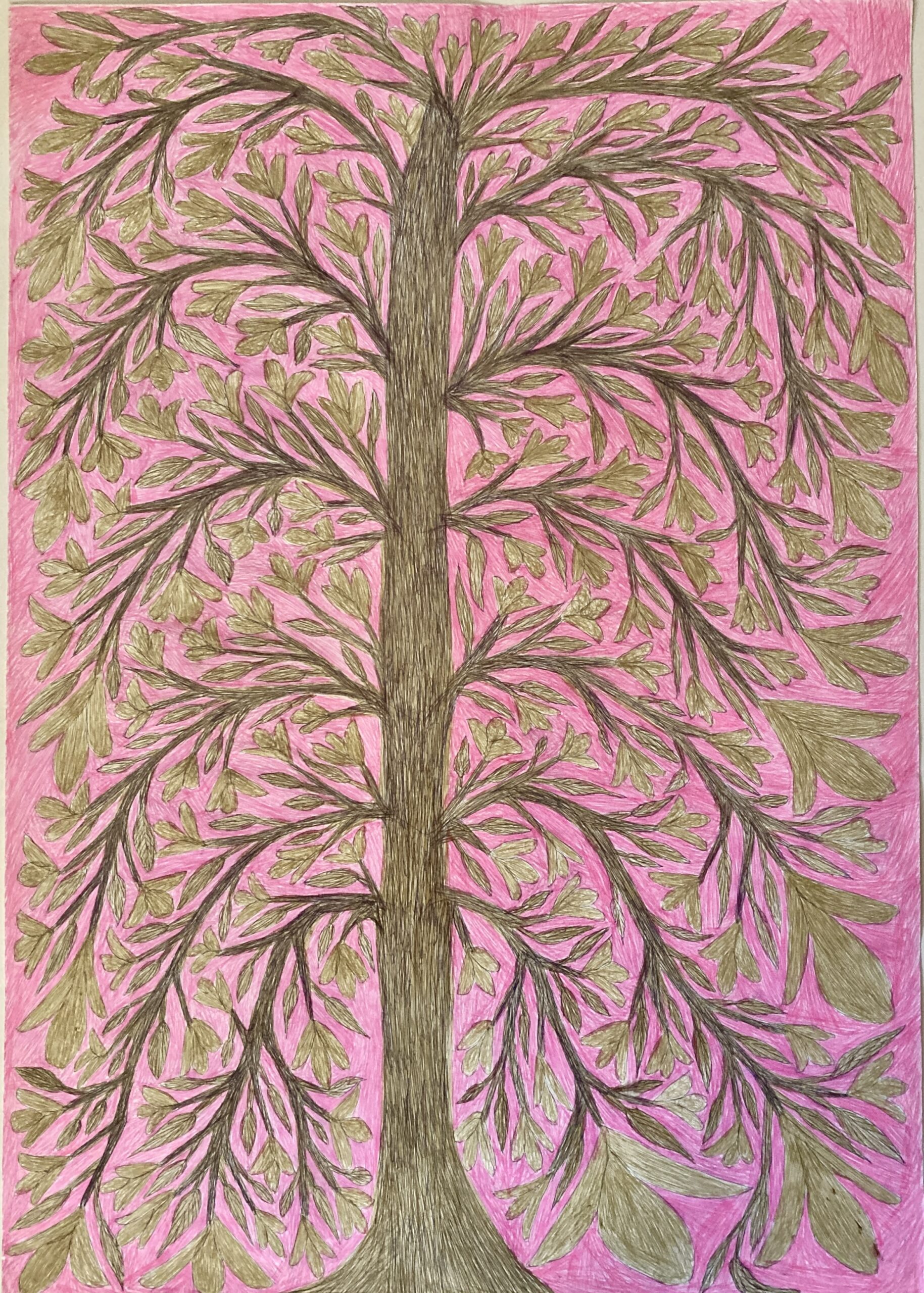 Œuvre d’art brut de Salim Karami, dessin au stylo et feutre sur papier