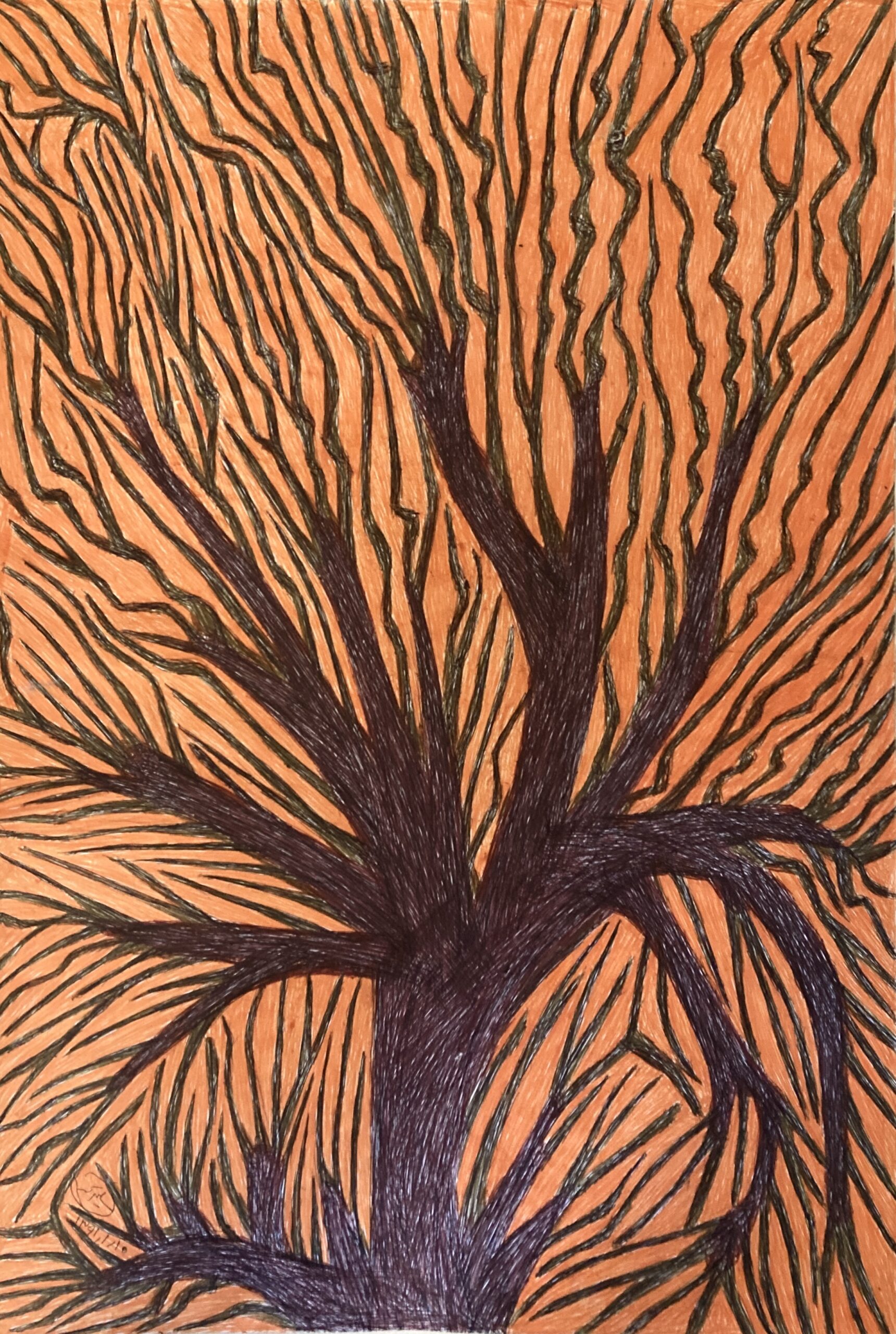 Œuvre d’art brut de Salim Karami, composition au stylo et feutre sur papier